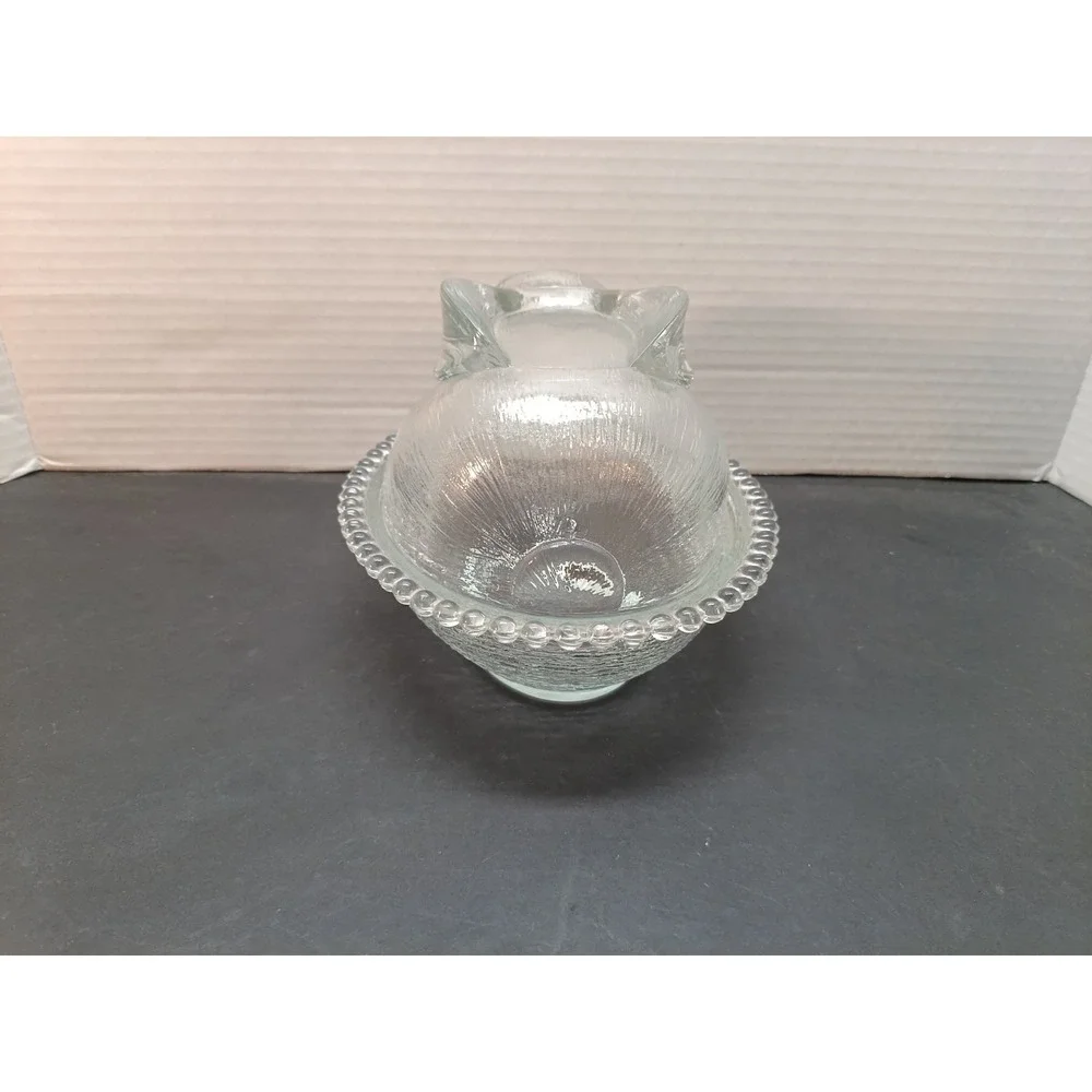 Vintage Indiana Glass Clear Nesting Bunny Rabbit Candy Dish Easter Cottage Core